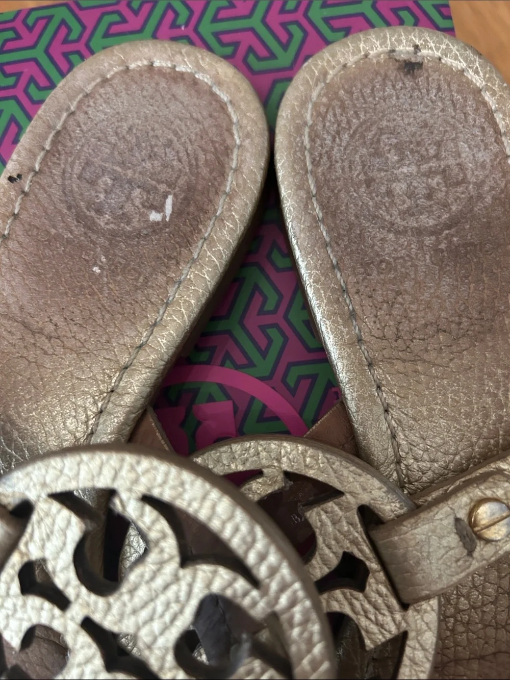 Tory Burch Metallic Gold Miller Logo Thong Sandals